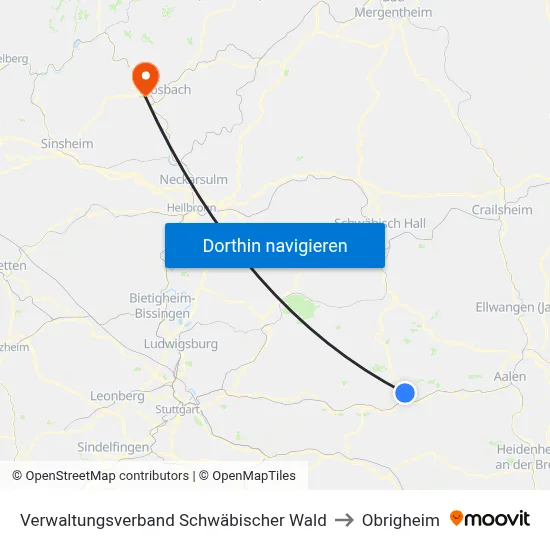 Verwaltungsverband Schwäbischer Wald to Obrigheim map