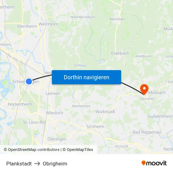 Plankstadt to Obrigheim map