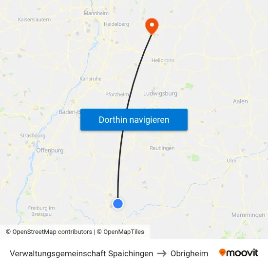 Verwaltungsgemeinschaft Spaichingen to Obrigheim map