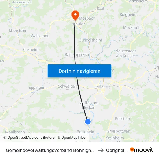 Gemeindeverwaltungsverband Bönnigheim to Obrigheim map