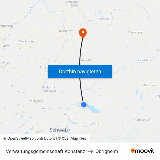 Verwaltungsgemeinschaft Konstanz to Obrigheim map