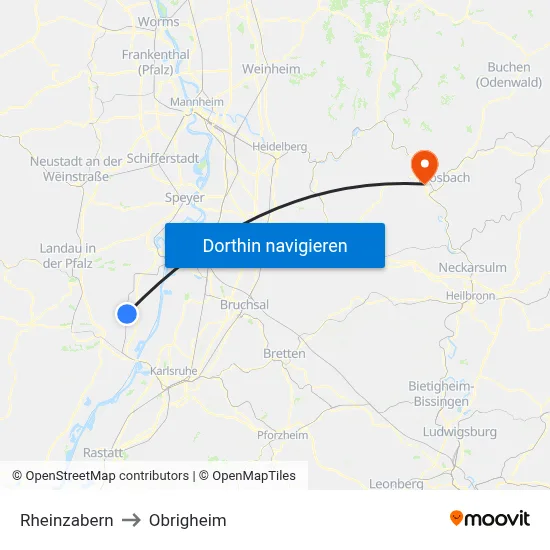 Rheinzabern to Obrigheim map