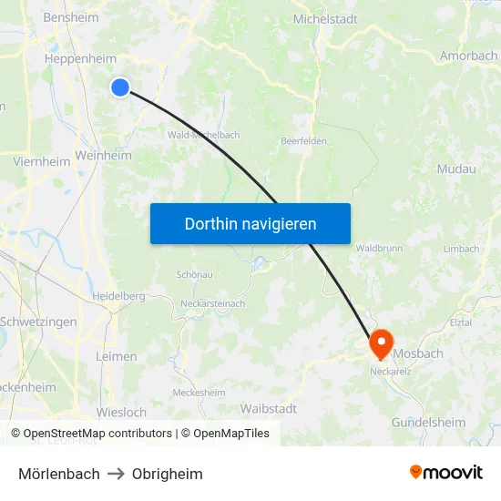 Mörlenbach to Obrigheim map