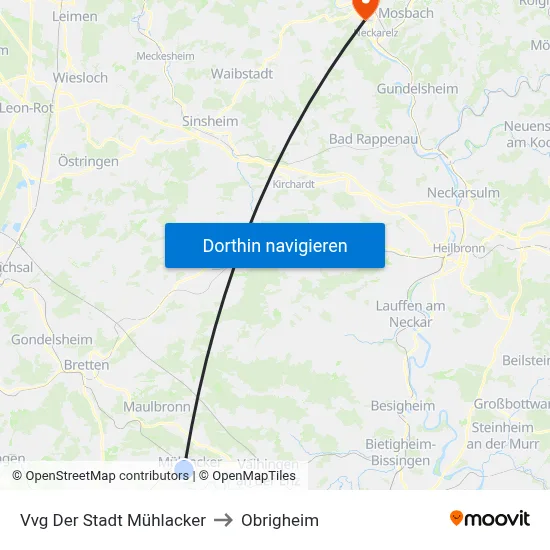 Vvg Der Stadt Mühlacker to Obrigheim map