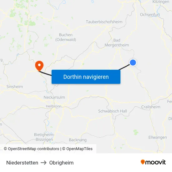 Niederstetten to Obrigheim map