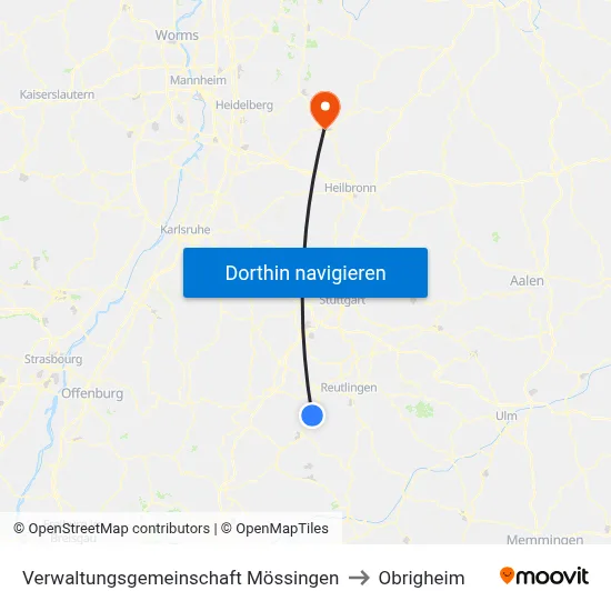 Verwaltungsgemeinschaft Mössingen to Obrigheim map