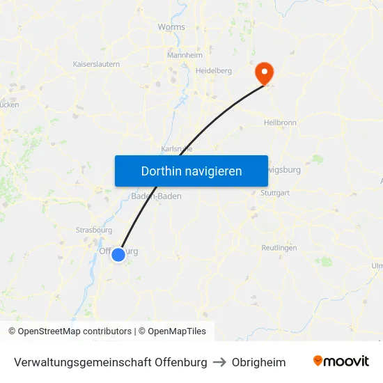 Verwaltungsgemeinschaft Offenburg to Obrigheim map