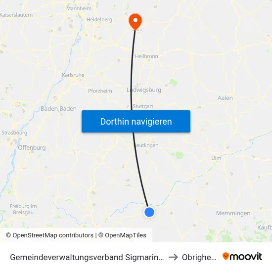 Gemeindeverwaltungsverband Sigmaringen to Obrigheim map