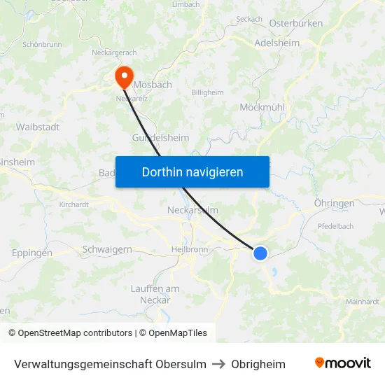 Verwaltungsgemeinschaft Obersulm to Obrigheim map