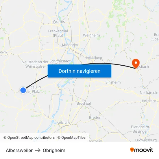 Albersweiler to Obrigheim map