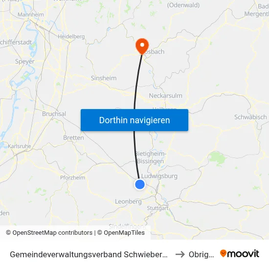 Gemeindeverwaltungsverband Schwieberdingen-Hemmingen to Obrigheim map