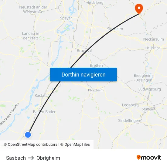 Sasbach to Obrigheim map