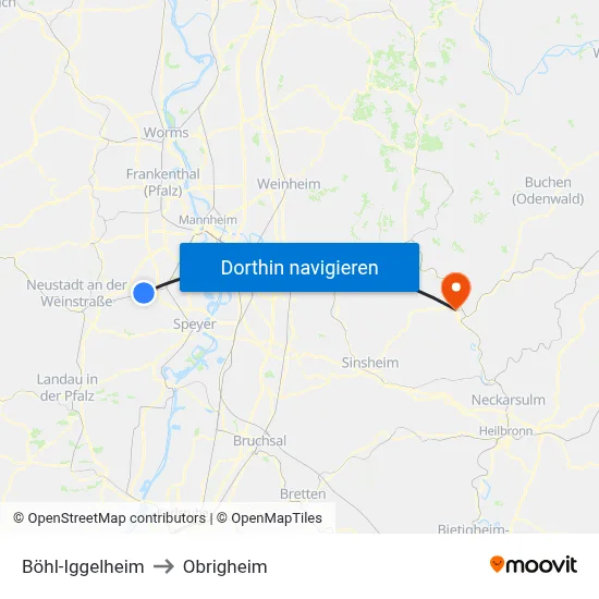 Böhl-Iggelheim to Obrigheim map