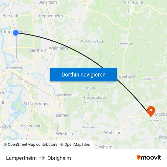 Lampertheim to Obrigheim map