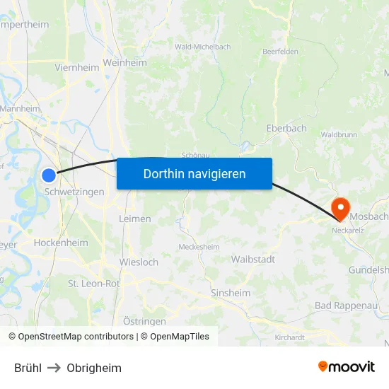 Brühl to Obrigheim map