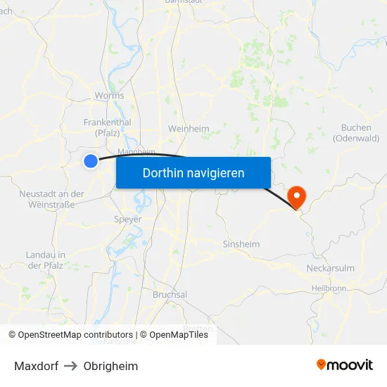 Maxdorf to Obrigheim map