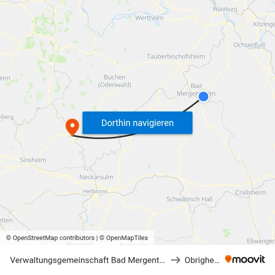 Verwaltungsgemeinschaft Bad Mergentheim to Obrigheim map