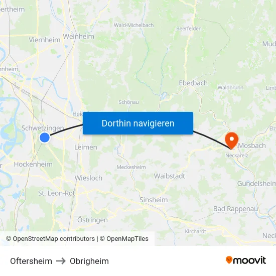 Oftersheim to Obrigheim map