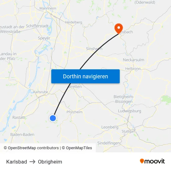 Karlsbad to Obrigheim map