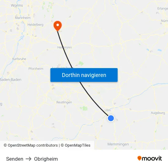 Senden to Obrigheim map