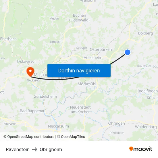 Ravenstein to Obrigheim map