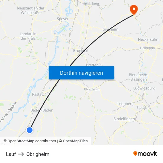 Lauf to Obrigheim map