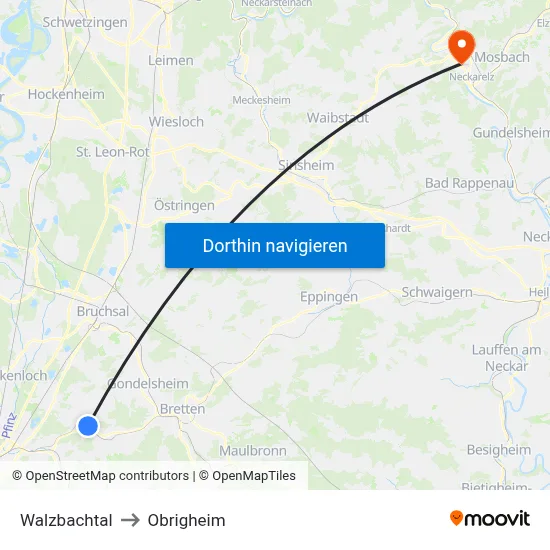 Walzbachtal to Obrigheim map