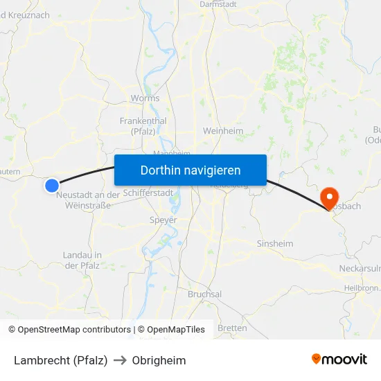Lambrecht (Pfalz) to Obrigheim map
