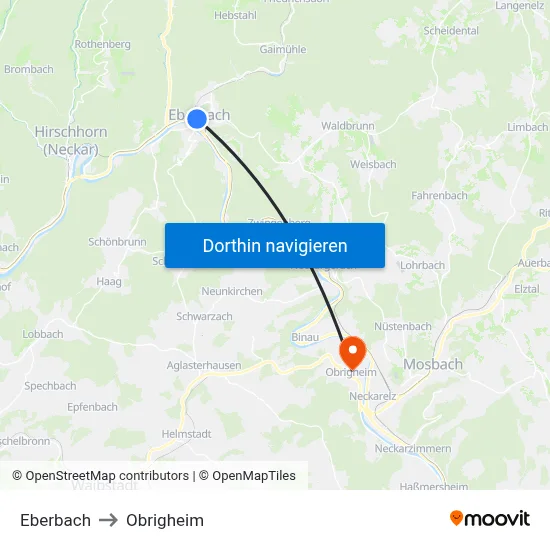 Eberbach to Obrigheim map