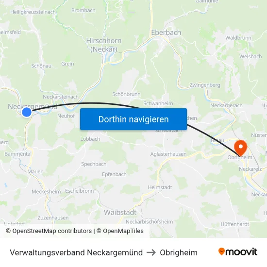 Verwaltungsverband Neckargemünd to Obrigheim map