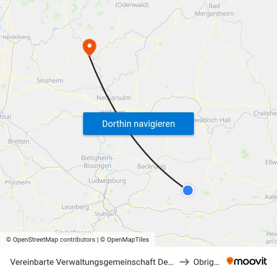 Vereinbarte Verwaltungsgemeinschaft Der Stadt Welzheim to Obrigheim map