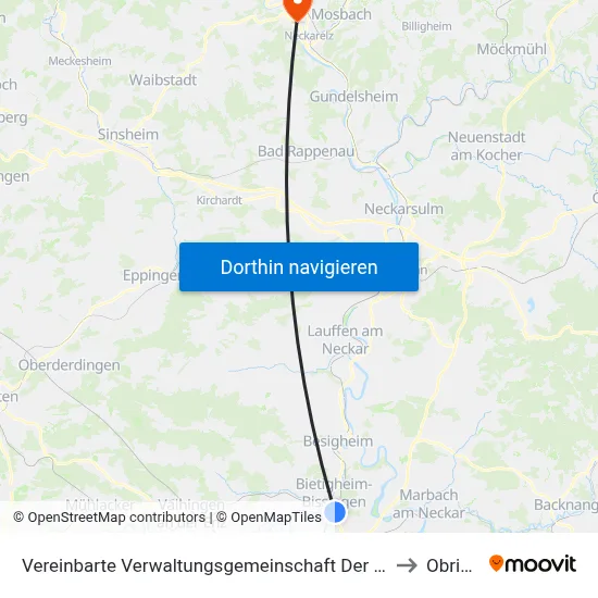 Vereinbarte Verwaltungsgemeinschaft Der Stadt Bietigheim-Bissingen to Obrigheim map