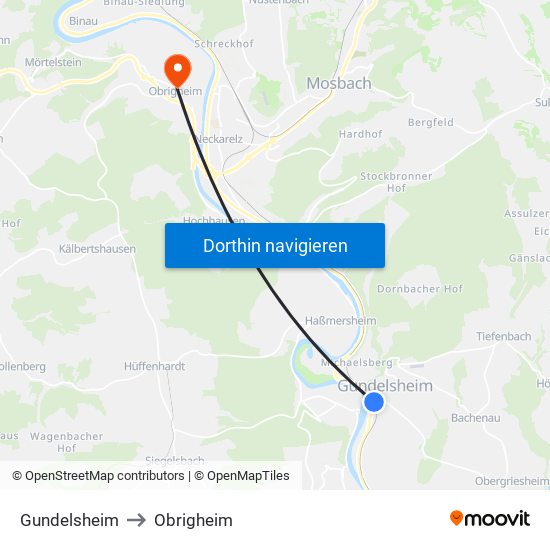 Gundelsheim to Obrigheim map