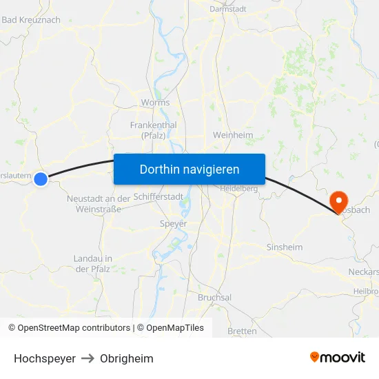 Hochspeyer to Obrigheim map