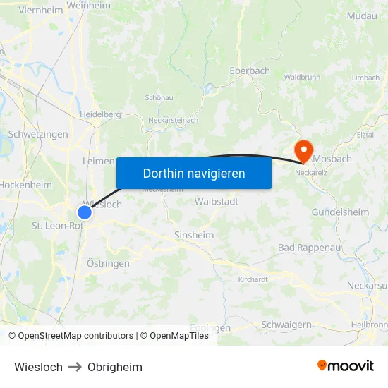 Wiesloch to Obrigheim map