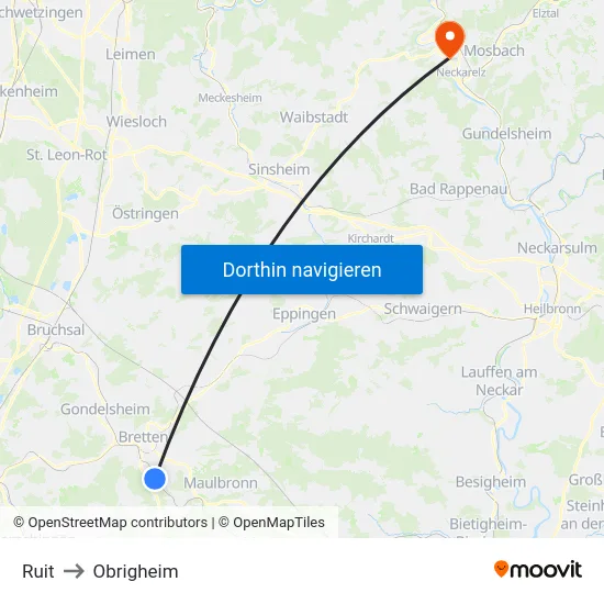 Ruit to Obrigheim map