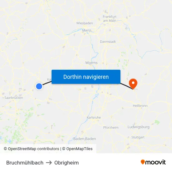 Bruchmühlbach to Obrigheim map