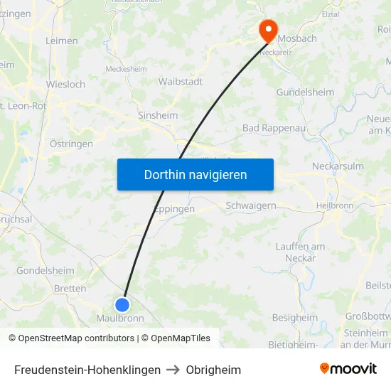 Freudenstein-Hohenklingen to Obrigheim map