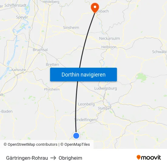 Gärtringen-Rohrau to Obrigheim map