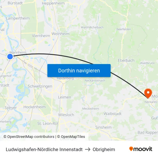 Ludwigshafen-Nördliche Innenstadt to Obrigheim map