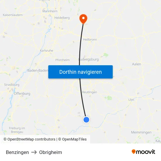 Benzingen to Obrigheim map