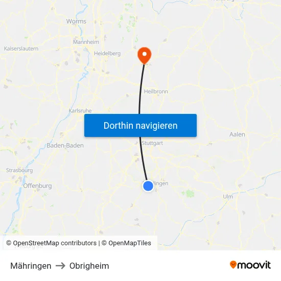 Mähringen to Obrigheim map