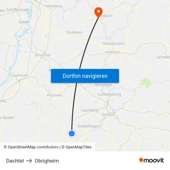 Dachtel to Obrigheim map