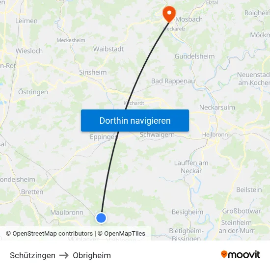 Schützingen to Obrigheim map