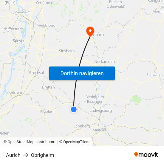 Aurich to Obrigheim map