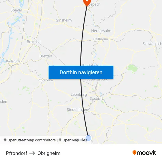 Pfrondorf to Obrigheim map