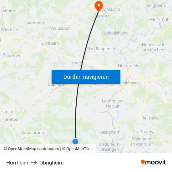 Horrheim to Obrigheim map