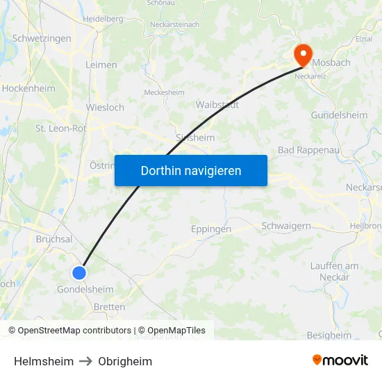 Helmsheim to Obrigheim map