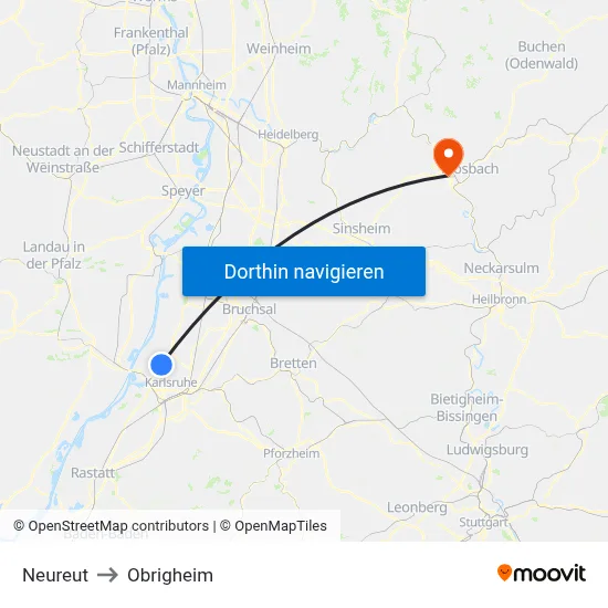 Neureut to Obrigheim map