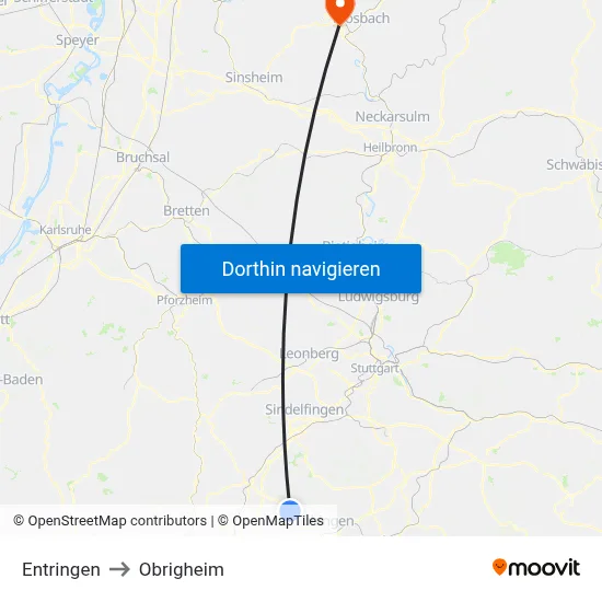 Entringen to Obrigheim map